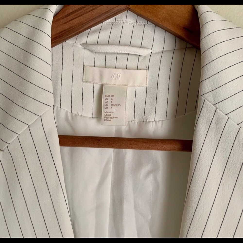 White H&M Blazer with Black Pinstripes